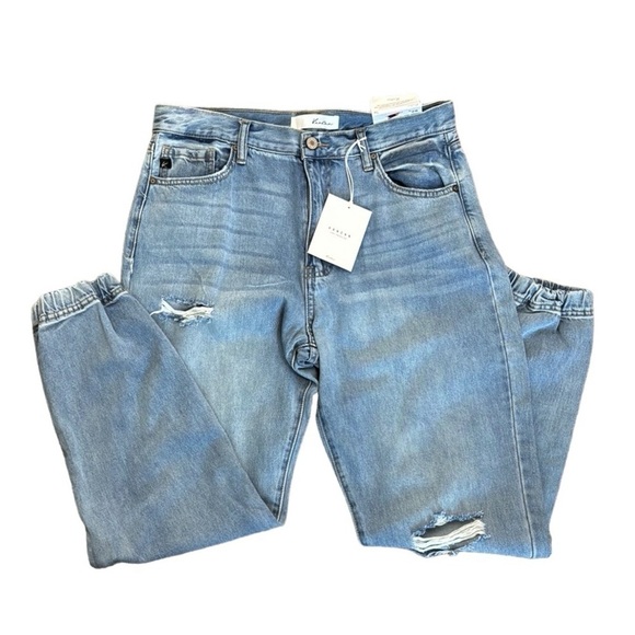 KanCan Jogger Jeans Women's 9/28 Blue High Rise Distress Holes New - Picture 1 of 13